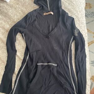Vintage Havana Black Hooded Long Sleeve Top